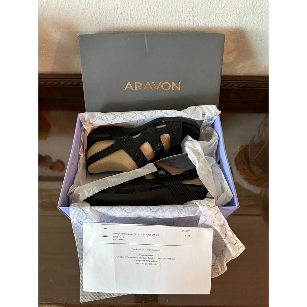 NIB Aravon‎ WSK12BKM Women's PC Three Strap Black Casual Heel 7D